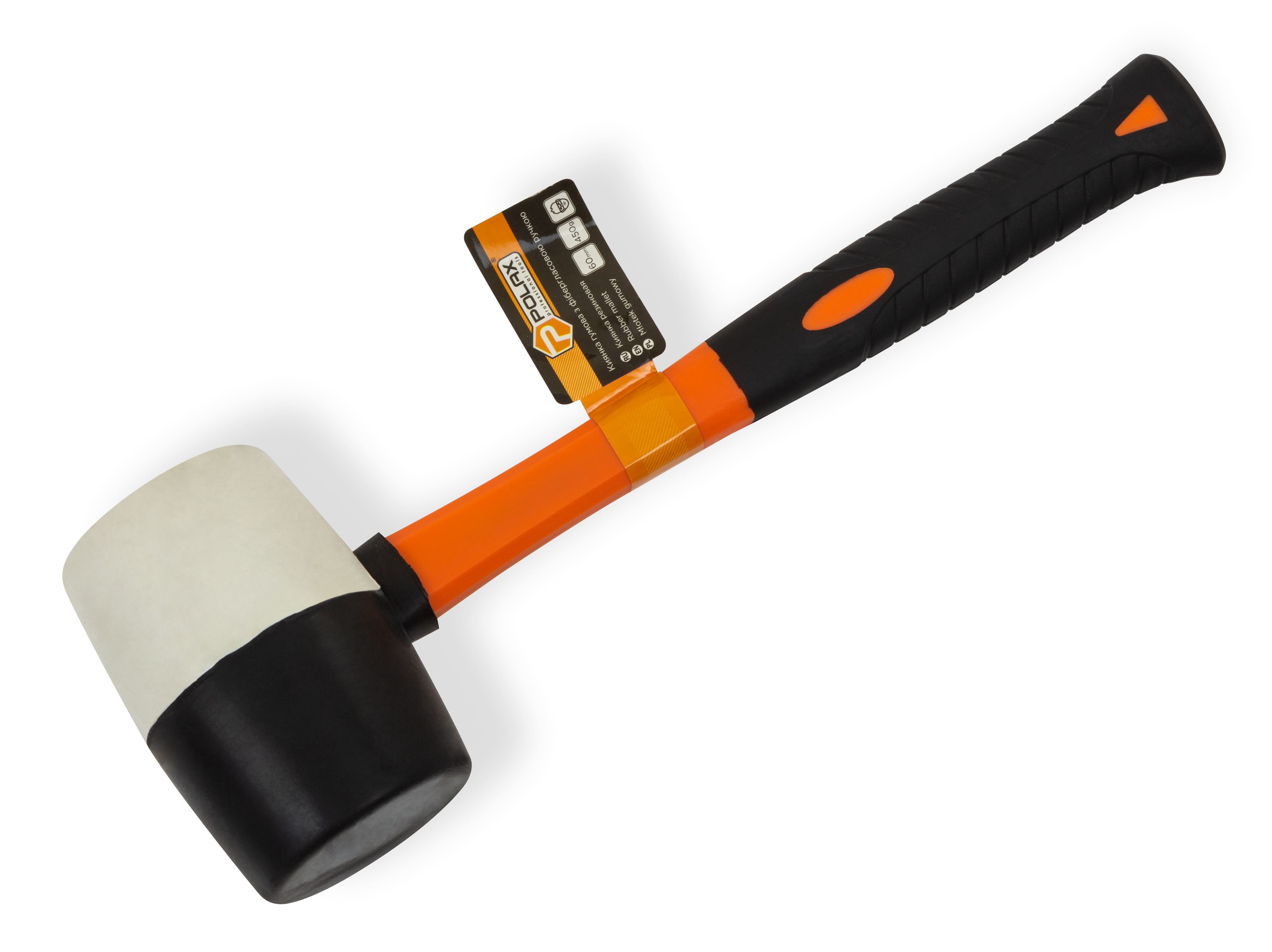 Киянка гумова з фібергласовою рукояткою чорно-біла 450 г, Polax